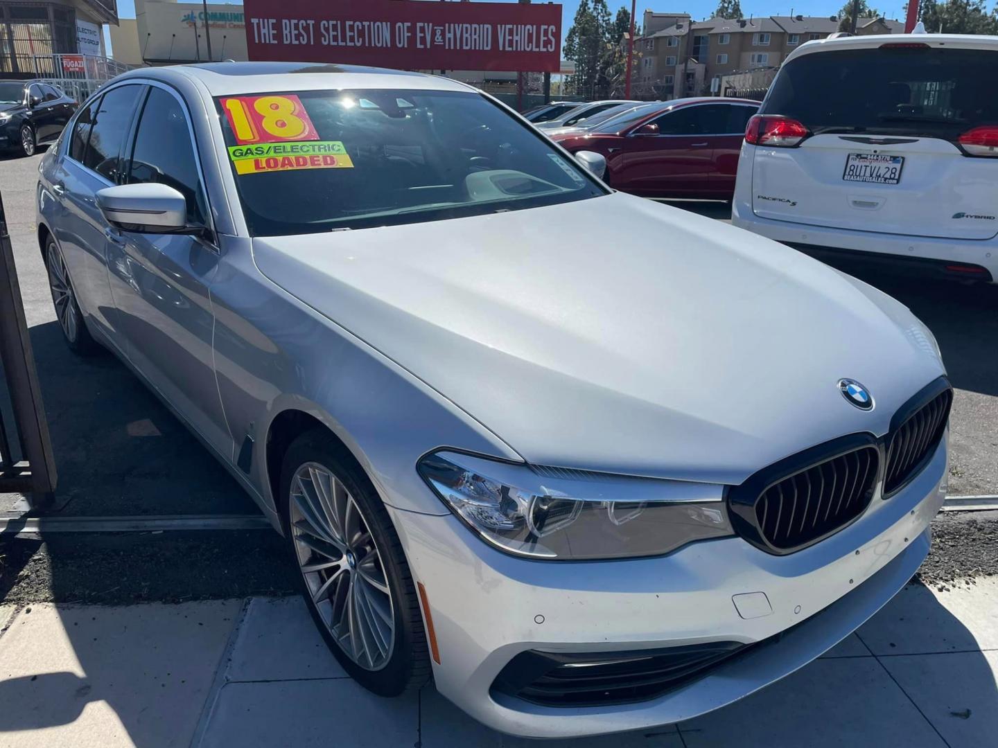 2018 SILVER /BLACK BMW 5-Series 530e iPerformance (WBAJA9C55JB) with an 2.0L L4 DOHC 16V TURBO HYBRID engine, 8A transmission, located at 744 E Miner Ave, Stockton, CA, 95202, (209) 944-5770, 37.956863, -121.282082 - PLUS TAXES AND FEES - Photo#1
